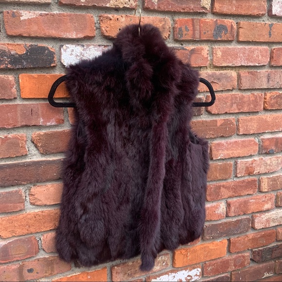 Adrienne Landau slim rabbit fur vest M Merlot - Picture 4 of 11